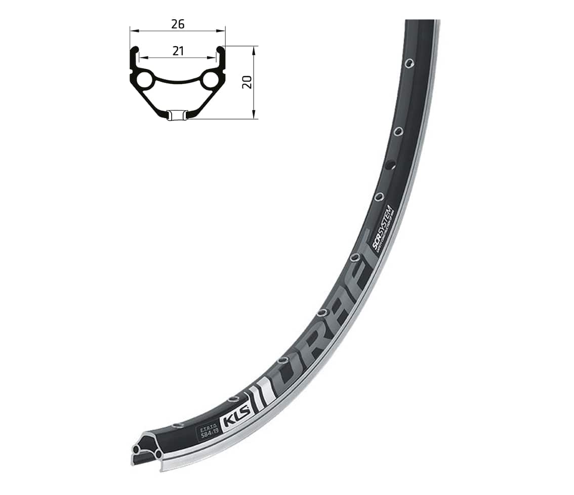 Ráfik KLS DRAFT brúsený, 32H, 1 Nit, AV, 26” black