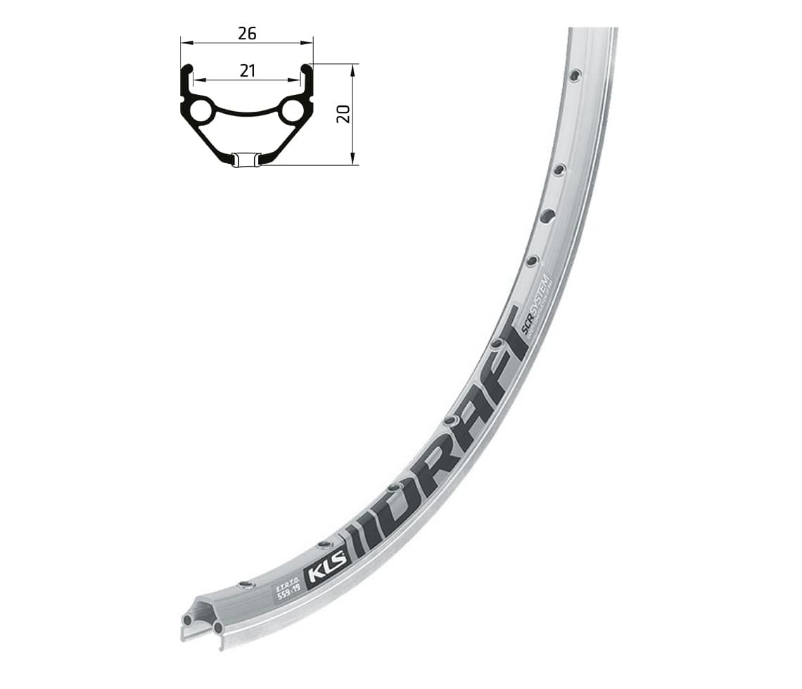 Ráfik KLS DRAFT brúsený, 36H, 1 Nit, AV, 28”/29” silver