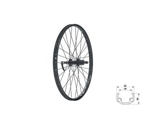 Zapleten koleso zadn KLS WASPER CASSETTE V-brake R, 24", black